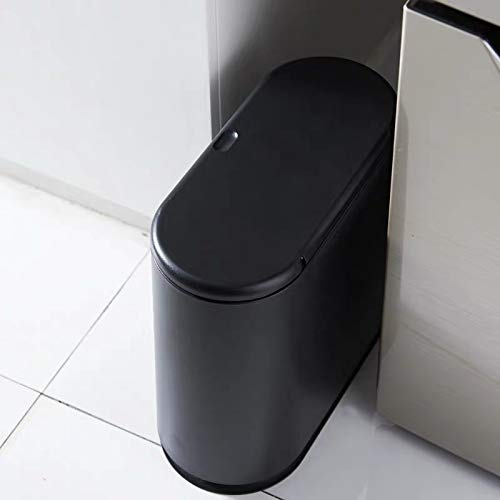 IEEK Plastic Trash Can with Press Top Lid,3.2 Gallon /12 Liter Garbage Can,Black Modern Waste Basket Thin Trash Cans for Bathroom,Kitchen,Living Room,Office and Narrow Spaces - Image 4