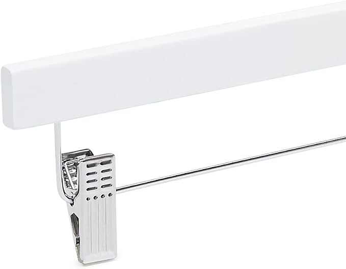 Amazon Basics Durable Wooden Pants and Skirt Hangers with Clips,Closet Organizer,White,(Pack of 60) - Image 5