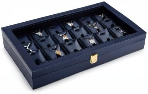 Oirlv Premium Blue Leather Jewelry Tray with 24 Grid Removable Jewelry Cards Jewelry Organizer Box with Transparent Acrylic Lid Necklace Pendant Display Case - Image 10