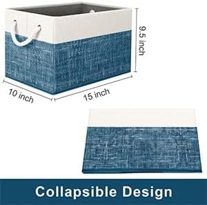 Fab totes Storage Bins [3-Pack], Foldable Storage Baskets for Organizing Toys, Books, Shelves, Closet, Large Storage Box with Rope Handles, Sturdy Organizer Bins, White & Blue - Image 3