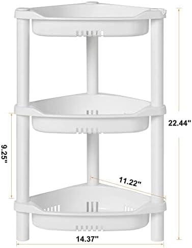 ELYKEN 3 Tier Shower Caddy Organizer Shelf Corner, 14.4 x 11.2 x 22.4 Inches, Rustproof, Plastic Shower Rack Stands for Inside Bathroom, Bathtub, White - Image 2
