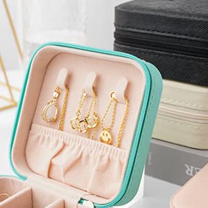 Neveika Portable Travel Mini Jewelry Box Leather Jewellery Ring Organizer Case Storage Gift Box Girls Women (blue). - Image 8