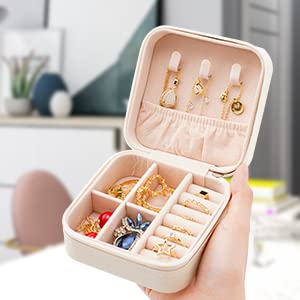Neveika Portable Travel Mini Jewelry Box Leather Jewellery Ring Organizer Case Storage Gift Box Girls Women (white). - Image 8