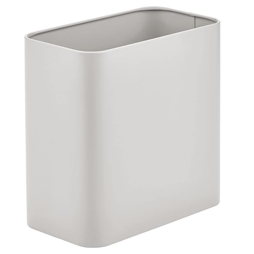 mDesign Small Metal 2.4 Gallon Trash Can Wastebasket Garbage Bin for Bathroom, Light Gray, Pack of 1 by mDesign