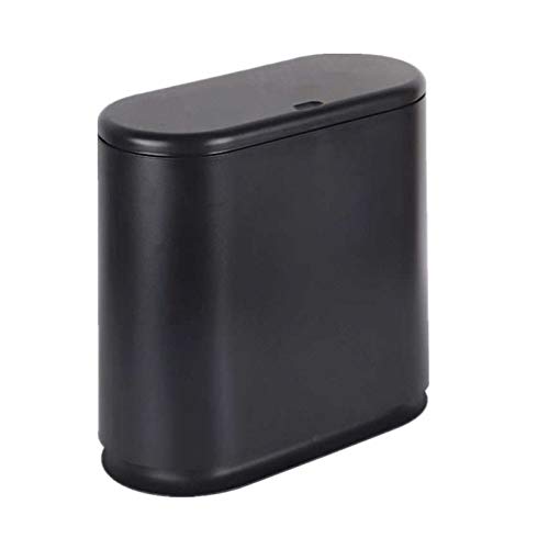 IEEK Plastic Trash Can with Press Top Lid,3.2 Gallon /12 Liter Garbage Can,Black Modern Waste Basket Thin Trash Cans for Bathroom,Kitchen,Living Room,Office and Narrow Spaces by IEEK