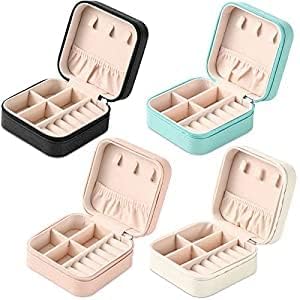Neveika Portable Travel Mini Jewelry Box Leather Jewellery Ring Organizer Case Storage Gift Box Girls Women (4 colorx1). by NEVEIKA