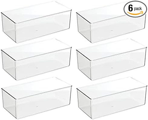 mDesign Long Plastic Drawer Organizer Box, Storage Organizer Bin Container; For Closets, Bedrooms, Use for Leggings, Socks, Ties, Jewelry, Accessories - Lumiere Collection - 6 Pack - Clear by mDesign