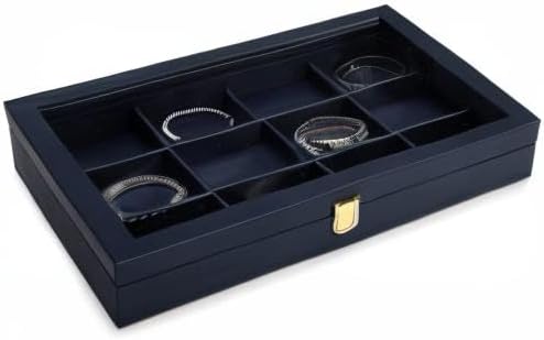 Oirlv 12 Gird Jewelry Tray with Acrylic Lid Premium Blue Leather Jewelry Organizer Box Transparent Lid Bracelet Bangle Small Watch Storage Case for Women Gift - Image 10