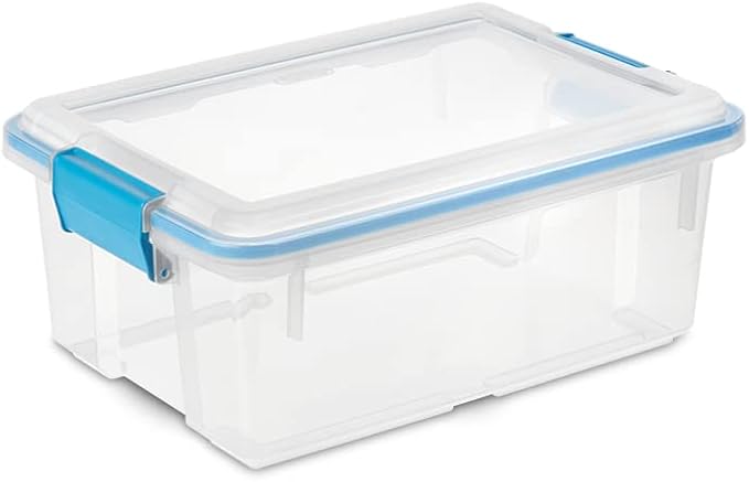 Sterilite 7.5 Qt Gasket Box, Stackable Storage Bin with Latching Lid and Tight Seal, Plastic Container to Organize Basement, Clear Base, Lid, 6-Pack - Image 3