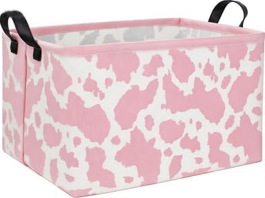 Rectangular Cow Baskets Pink Basket Cute Storage Bins Organizer Box Girls Room Decor for Home.(Pink cow) by DDBASKET