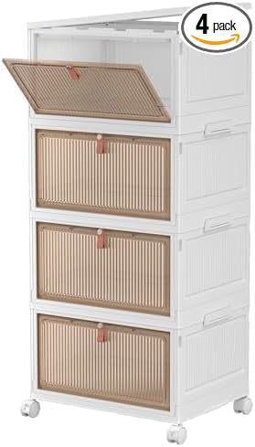 CTSNSLH 4 Tier Plastic Storage Bins with Lid - 27.5Qt Stackable with Lids for Bedroom, Living Room, Office - Foldable Containers, Household Organization by CTSNSLH