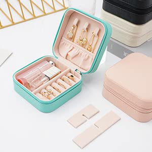 Neveika Portable Travel Mini Jewelry Box Leather Jewellery Ring Organizer Case Storage Gift Box Girls Women (blue). - Image 9