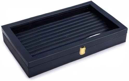 Oirlv Premium Blue Leather Rings Earrings Organizer Tray with Clear Lid Jewelry Display Box with Acrylic Lid Stackable Jewelry Box Drawer Inserts - Image 10