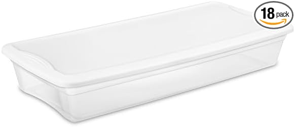 Sterilite 18 Pack Storage Box, 41 Quart Stackable Tote, Clear Plastic Container with Secure Snapping Lids for Home and Office Organization, White by Sterilite