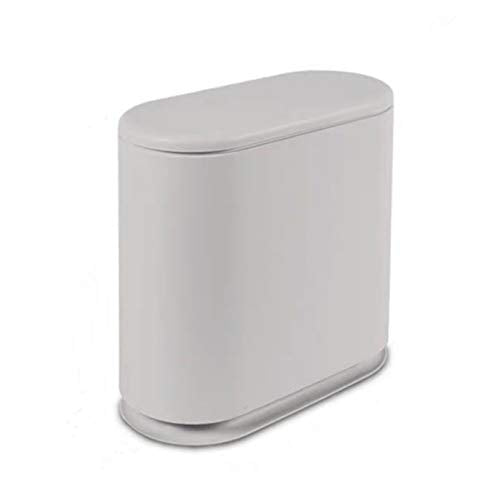IEEK Slim Plastic Trash Can with Press Top Lid,2.4 Gallon/10 Liter Garbage Can Modern Waste Basket for Bathroom,Living Room,Office,Kitchen and Narrow Spaces,Grey by IEEK