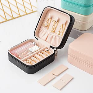 Neveika Portable Travel Mini Jewelry Box Leather Jewellery Ring Organizer Case Storage Gift Box Girls Women (black). - Image 8
