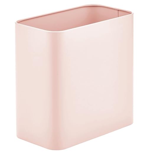 mDesign Metal Wastepaper Bin — Compact Rectangular Bathroom Bin — Rubbish Basket for Home and Office — Light Pink - Image 5