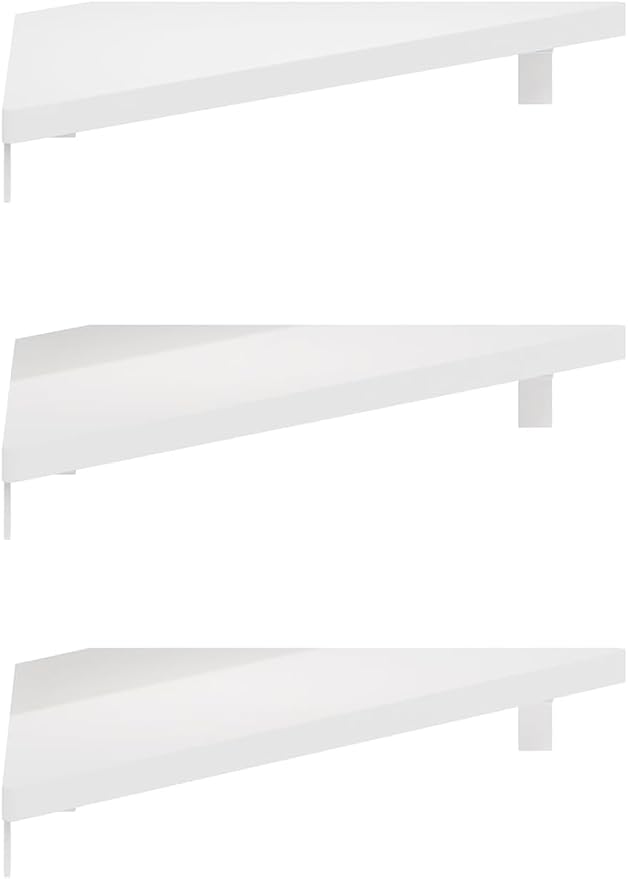 Furinno Rossi Triangle Corner Floating Shelves, Wall Mount Display Shelf, White, Set of 3 (Pack of 2) - Image 5