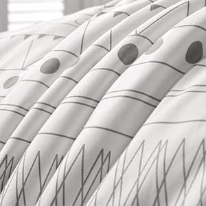 WONGS BEDDING Boho Geometric Comforter Set Full Size,7 Pieces White Grey Stripe Bed in a Bag Comforter for All Season Bohemian Complete Bed Set with Pillowcases & Shams,Sheets Soft Microfiber