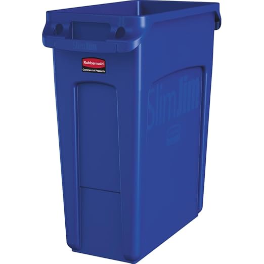 Rubbermaid Commercial Products Slim Jim Trash/Garbage Can with Venting Channels, 16-Gallon, Blue, for Kitchen/Office/Workspace, Pack of 4 by RubbermaidCommercialProducts