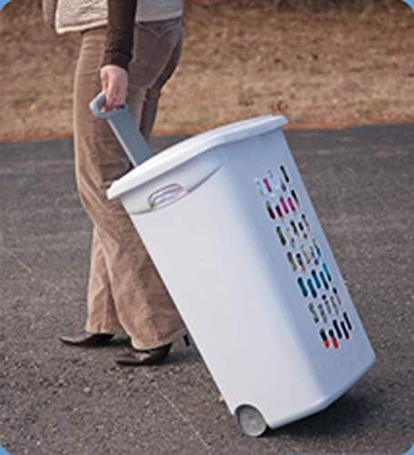 Sterilite Ultra Wheeled Laundry Hamper with Lid, Handle and Wheels for Easy Rolling of Clothes to and from the Laundry Room, Plastic, White, 1-Pack - Image 8