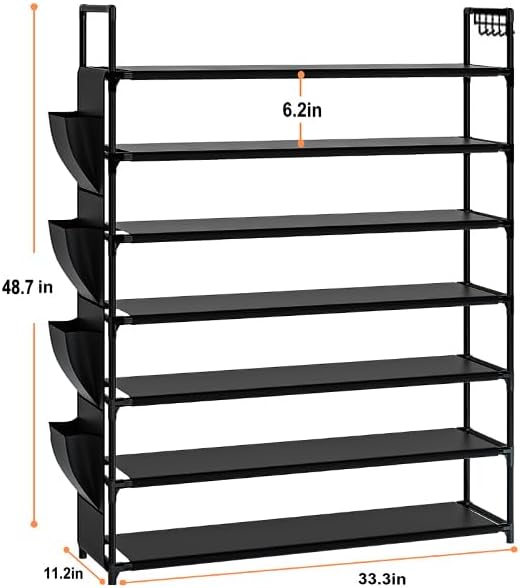 OYREL Large Capacity 7 Tier Shoe Rack, Black, 33.3in Wide x 11.2in Deep x 48.7in Tall, Holds 28-35 Pairs of Shoes, Ultra-Minimalist Style, Waterproof and Durable - Image 3