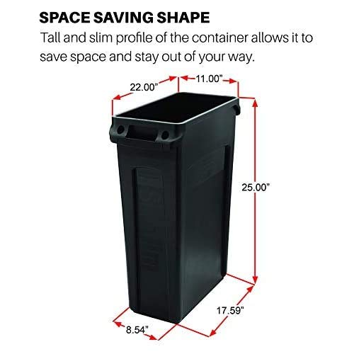 Rubbermaid Commercial Products Slim Jim Trash Can Waste Bin with Venting Channels, Gray, for Kitchen/Office/Workspace, Pack of 4 - Image 5