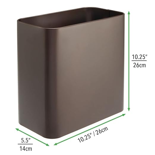 mDesign Small Metal 2.4 Gallon/9 Liter Trash Can Wastebasket Garbage Bin for Bathroom, Slim Rubbish Waste Bin Trashcans - Mirri Collection - Bronze - Image 4