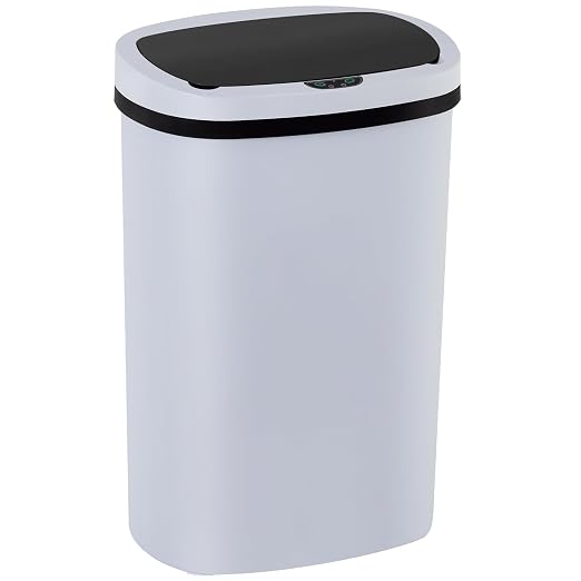BestOffice | 13 Gallon Plastic Trash Can with Lid | White | Automatic Touchless Garbage Can | Odor Control | Modern Oval Design | Easy to Clean | Fits Any Kitchen, Bathroom, Office or Home by BestOffice