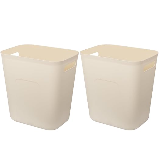 UUJOLY Plastic Small Trash Can Wastebasket, Garbage Container Basket for Bathrooms, Laundry Room, Kitchens, Offices, Kids Rooms, Dorms, 3.5 Gallon, Beige, 2 Pack by UUJOLY