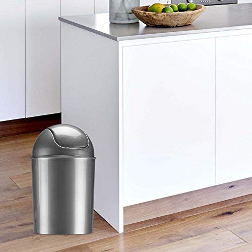 Umbra 1.25 Gallon Mini Waste Can with Removable Swing-Top Lid - Small Garbage Bin for Kitchen, Bathroom, Bedroom, Office - Compact Trash Can Fit Under Tables & Counters - Silver - Image 3