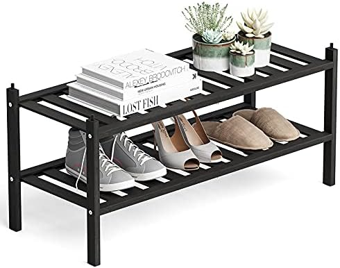 Dranixly Shoe Rack, 2-Tier Bamboo Stackable Shelf Storage Organizer, Stand for Closet, Entryway and Hallway （Black） by Dranixly