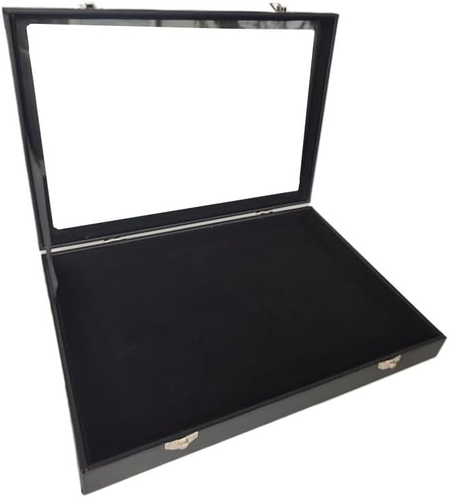 Wooden Jewelry Organizer Tray Box with Clear Lid, Travel Rectangle Organization Storage Box with Metal Clasp, Velvet Blank Jewelry Display Case for Necklaces Bracelets Rings Accessories (Black) by Ebonee
