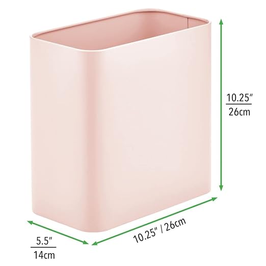mDesign Metal Wastepaper Bin — Compact Rectangular Bathroom Bin — Rubbish Basket for Home and Office — Light Pink - Image 3