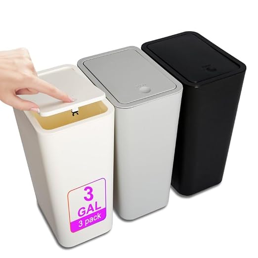 N. NETDOT 3 Pack Small Trash Can with lid, 3 Gallon Bathroom Trash Can,Garbage Can Slim Trash Bin Waste Basket for Bathroom,Kitchen,Bedroom,Living Room,Office,Laundry - Off White,Black,Grey by NNETDOT