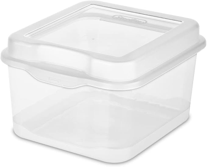 Sterilite FlipTop, Stackable Small Storage Bin with Hinging Lid, Plastic Container to Organize Desk at Home, Classroom, Office, Clear, 1-Pack by Sterilite