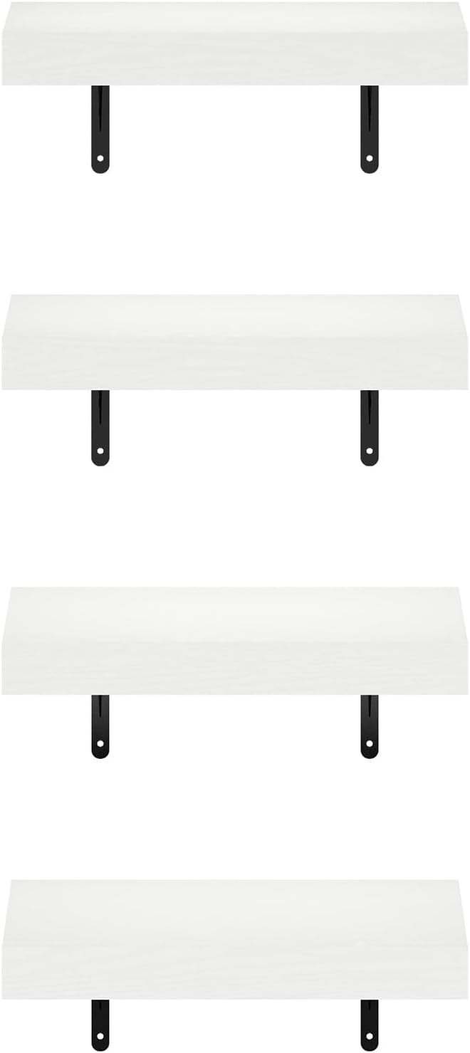 Furinno Tanna Floating Shelves for Wall Set of 4, 15-Inch Wall Shelf, Triple Thick Floating Mounted Shelf, for Bathroom, Home Office, Living Room, White Texture - Image 6