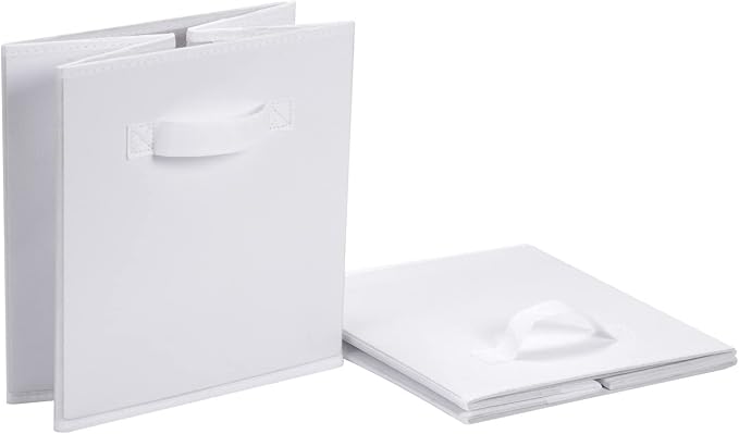 Amazon Basics Collapsible Fabric Storage Bins with Handles, Cube Organizer, 13"x13"x13", White, 6-Pack - Image 4