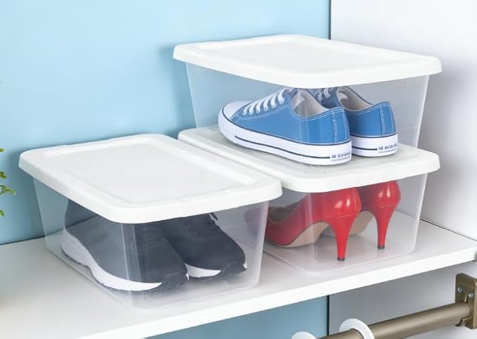 10-Pack of 6 Quart Clear Storage Boxes, Modern style, durable and sturdy, White Plastic with Snap-On Lids, Suitable for bedroom storage - Image 4