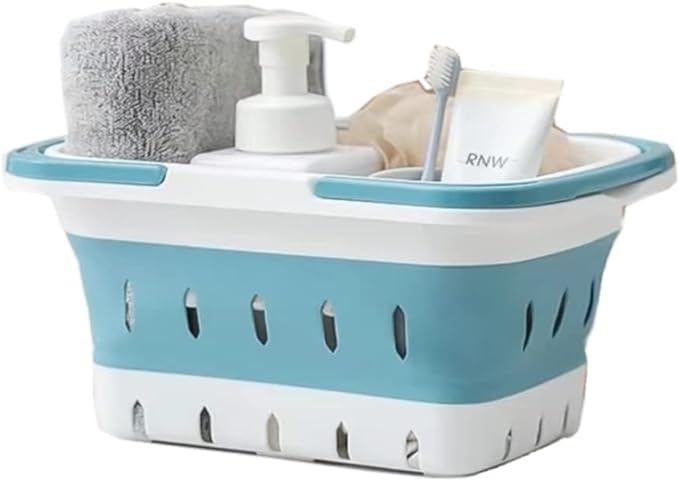 Plastic Caddy for Cleaning Supplies Products, Storage Collapsible Basket with Handles, Box Organizer Bin for Bathroom, Kitchen, College Dorm,Gym (Blue 1 pack) by ANNIYA