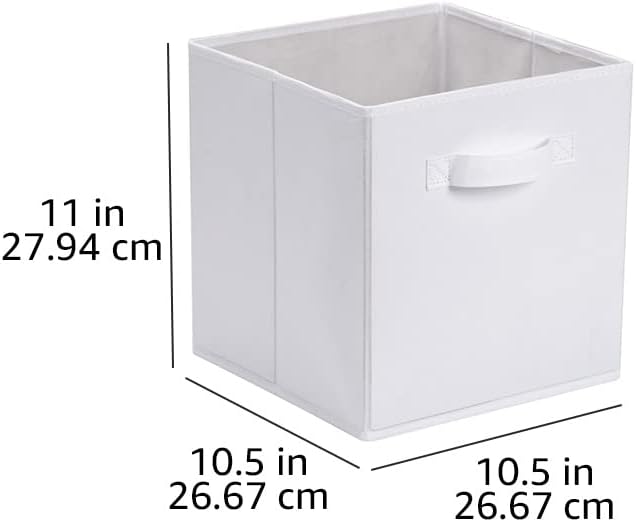 Amazon Basics Collapsible Fabric Storage Cubes Organizer with Handles, Sturdy Storage Bins, White, 10.5-x-10.5-x-11-inch, 6-Pack - Image 6