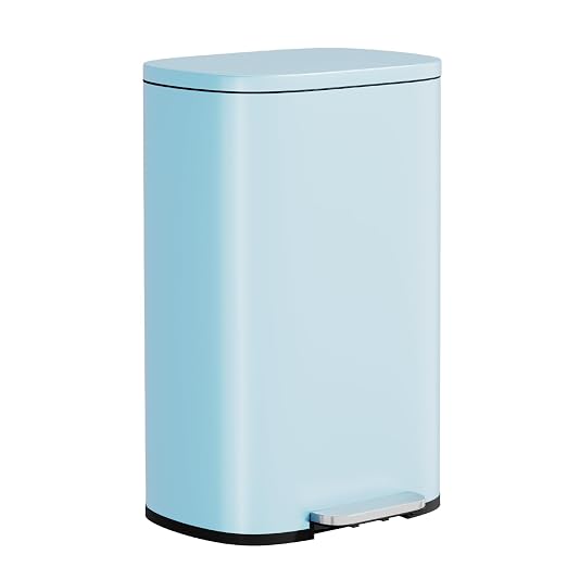 PayLessHere Stainless Steel Trash Can with Lid - Removable Inner Bucket, Foot Pedal Soft Close for Office, Home, Kitchen Garbage Bin (Blue, 13 G) by PayLessHere