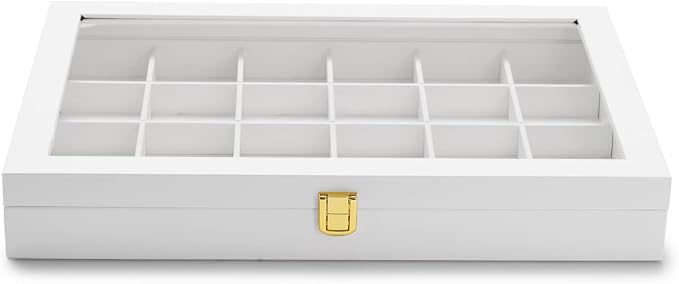 Oirlv Premium Blue Leather 24 Grid Jewelry Tray with Transparent Lid Earrings Rings Organizer Box Stackable Jewelry Box Drawer Inserts Women Gift - Image 4