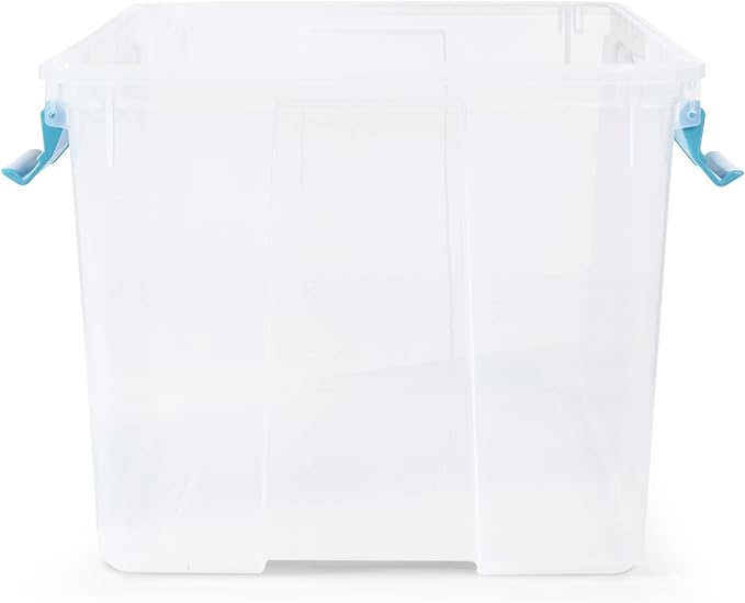 Sterilite 54 Qt Gasket Box, Stackable Storage Bin with Latching Lid and Tight Seal, Plastic Container to Organize Basement, Clear Base and Lid, 1-Pack - Image 9
