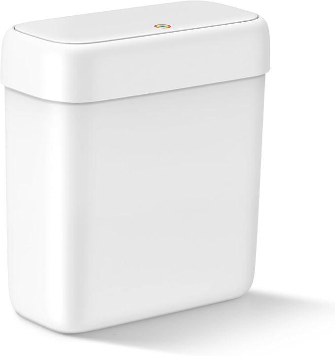 MOPALL Small Bathroom Trash Can with Lid, 3.2 Gallon / 11.5 L Slim Plastic Garbage Bin with Pop-Up Lid, Mini Waste Basket Can Dog Proof for Kitchen, Bedroom, Office, Laundry, Toilet, Rv, White by MOPALL