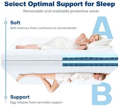 3 Inch Egg Crate Memory Foam Mattress Topper Queen Size, Dual Layer Cooling Gel Mattress Pad for Pressure Relief & Breathable, CertiPUR-US Certified Bed Topper