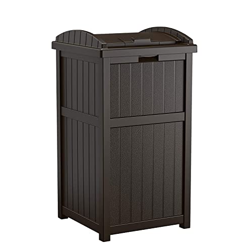 Suncast 3 Pack 33 Gallon Durable Plastic Hideaway Outdoor Garbage Can with Secure Lid & Wicker Design for Home Backyards, Decks, or Patios, Java Brown - Image 4