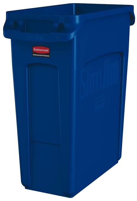 Rubbermaid Commercial Products Slim Jim Trash/Garbage Can with Venting Channels 16-Gallon Blue for Kitchen/Office/Workspace by RubbermaidCommercialProducts