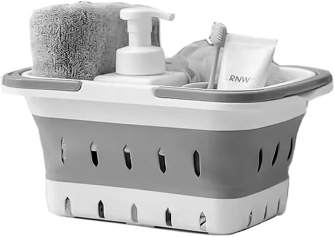 Portable Shower Caddy Tote, Plastic Storage Collapsible Caddy Basket with Handles, Box Organizer Bin for Bathroom, Kitchen, College Dorm,Gym (Grey 1 pack) by ANNIYA