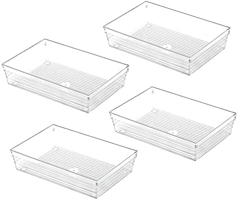 Backerysupply Clear Plastic Drawer Organizer Tray for Vanity Cabinet (9"×6"×2" Set of 4) For Office Bathroom Makeup Drawers by Backerysupply